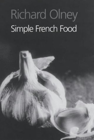 Black and white book cover featuring a garlic bulb with text Simple French Food.