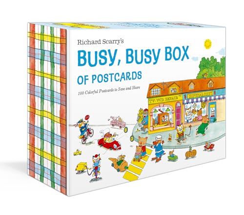 Richard Scarry’s postcard box with colorful animal characters and buildings.