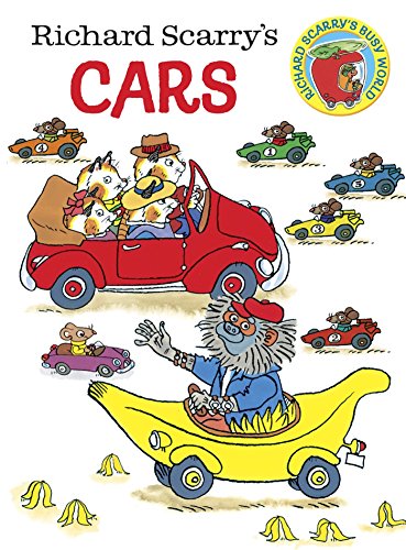 Richard Scarry's "Cars" book cover with animal characters in vehicles.