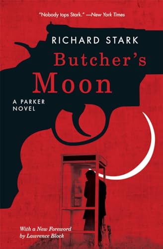 Book cover: dark revolver silhouette, crescent moon, and figure in a doorway.