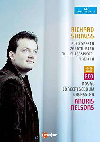 DVD cover featuring conductor Andris Nelsons and text for Richard Strauss.