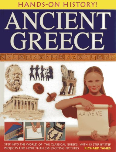 Book cover: "Hands-on History! Ancient Greece" with historical images and a child.