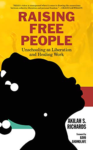 Book cover: "Raising Free People" with silhouette of a person in profile.