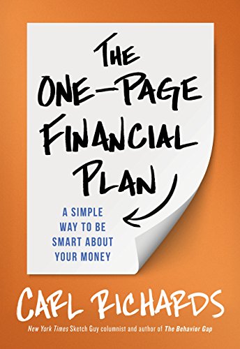 Book cover with handwritten-style title: "The One-Page Financial Plan" by Carl Richards.