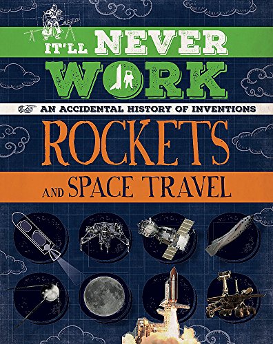 Book cover featuring rockets, spacecraft, and the moon, titled “Rockets and Space Travel.”
