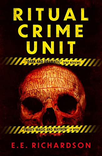 Book cover: āRitual Crime Unitā with a skull and caution tape imagery.