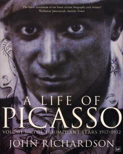 Close-up of Picasso’s face with book title “A Life of Picasso Volume III.”