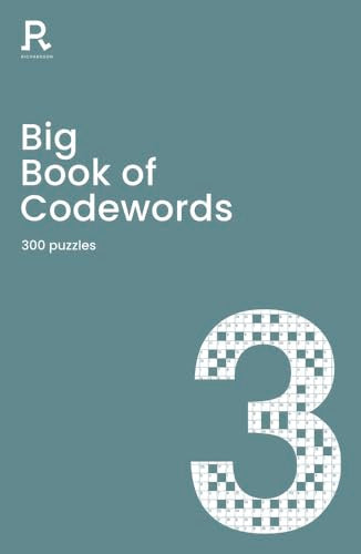 Large puzzle book with codewords, mostly text, some graphics, and a plain cover.