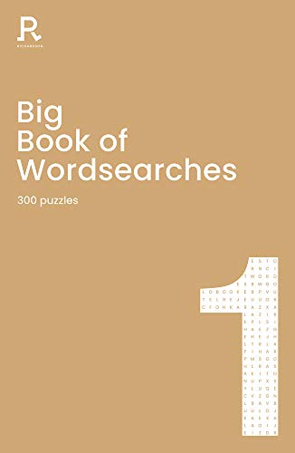 Tan book cover titled Big Book of Wordsearches Book 1 with a word search digit.