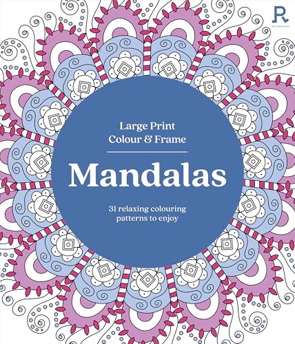 Cover of a mandala coloring book with a blue circular center and floral patterns.