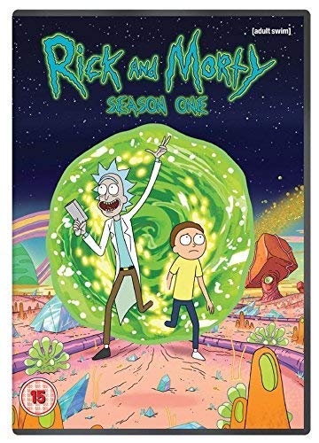 Rick and Morty Season 1 DVD cover with characters in a green portal.