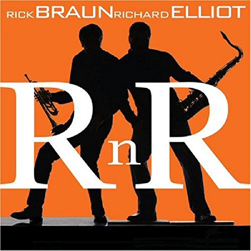 "Album cover featuring silhouettes of two musicians against an orange background with large 'RnR' text."