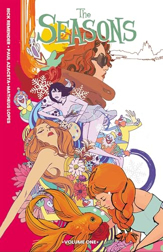 Comic book cover featuring layered illustrations of women and seasonal imagery.