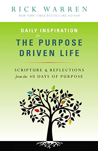 Book cover with a tree illustration, green gradient background, and text by Rick Warren.