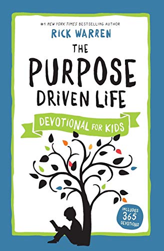 Book cover with title "The Purpose Driven Life Devotional for Kids" and tree illustration.