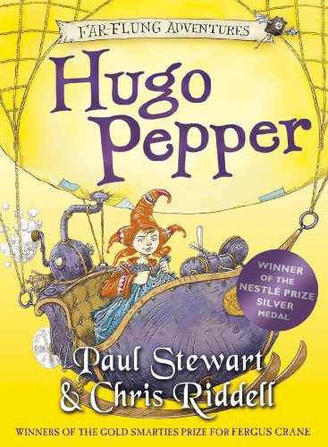 Book cover: "Hugo Pepper" featuring a boy in a fantastical flying machine.