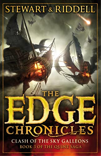Fantasy book cover showing two flying ships battling in a dark, stormy sky.