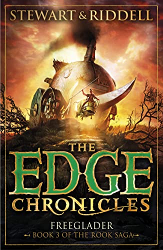 Book cover featuring a steam-powered vehicle and a figure against a dramatic sunset sky.