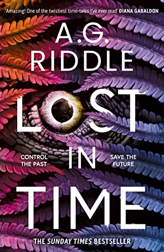 Book cover: “Lost in Time” with a reptile eye and ferns.