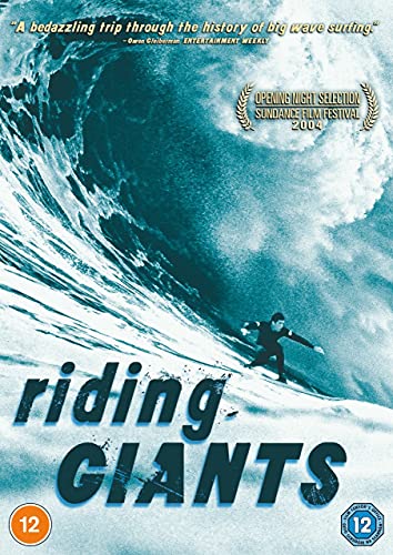 DVD cover for “Riding Giants” depicting a surfer on a large wave.