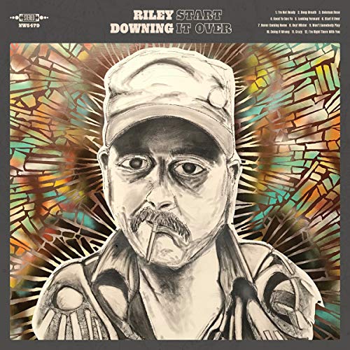 "Album cover with a black and white drawing of a man."