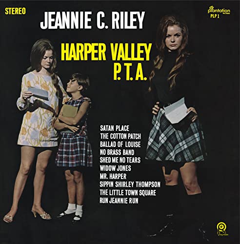 Album cover for Jeannie C. Riley's Harper Valley P.T.A. featuring three people on black.