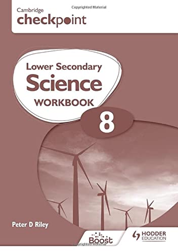 Cambridge Checkpoint Science Workbook 8 cover with wind turbines illustration.
