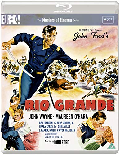Blu-ray cover for "Rio Grande" featuring John Wayne in a cavalry uniform.