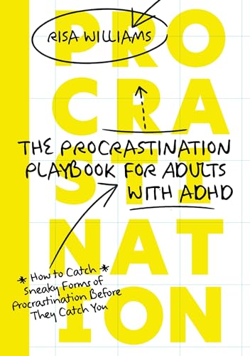 Yellow and white book cover with handwritten-style title: "Procrastination Playbook.