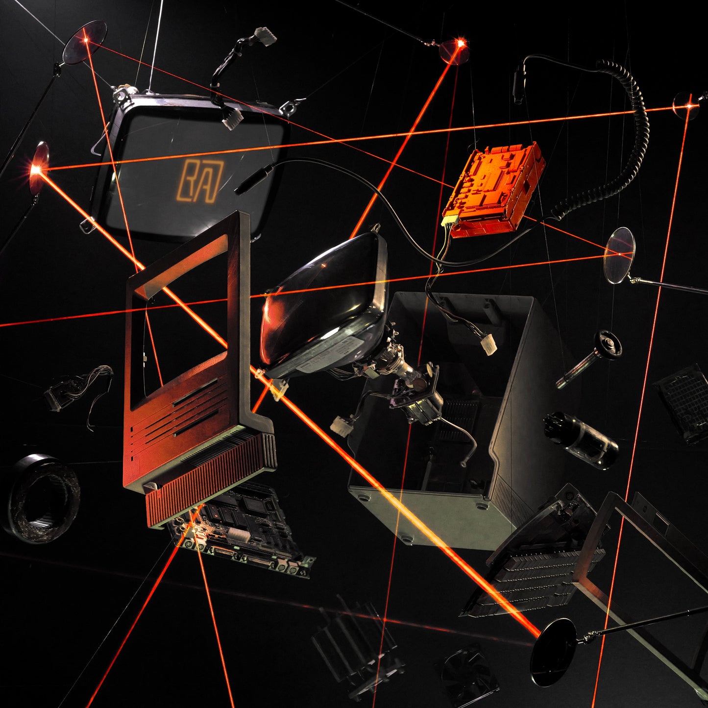 Rise Against’s “Ricochet” CD cover: exploded view of security cameras and lasers.
