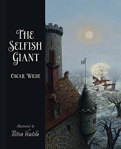 Book cover: castle, birds, and moon from "The Selfish Giant.