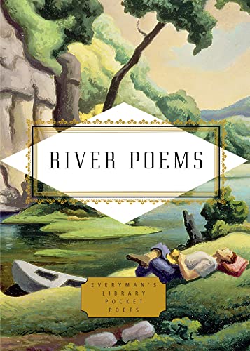Book cover: "River Poems" with a painted landscape and reclining figures.