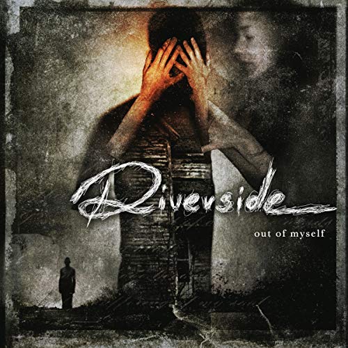 "Album cover art featuring a person covering their face, with 'Riverside' and 'out of myself' text."