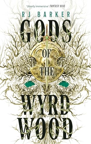 Book cover with shield, sword, and branching tree-like design.