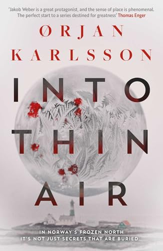 Book cover with a frosted sphere, red accents, and a coastal lighthouse scene below.