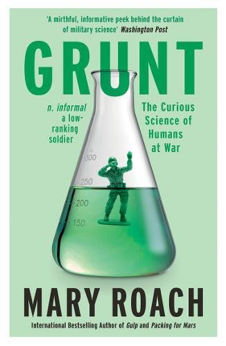 Book cover showing a green plastic soldier inside a laboratory flask filled with liquid.