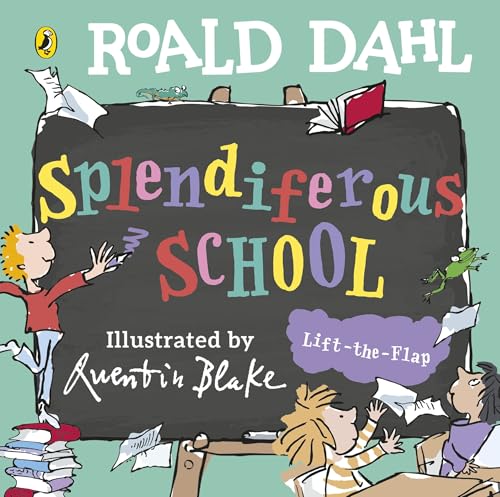 Book cover illustration of children and a chalkboard with colorful text.