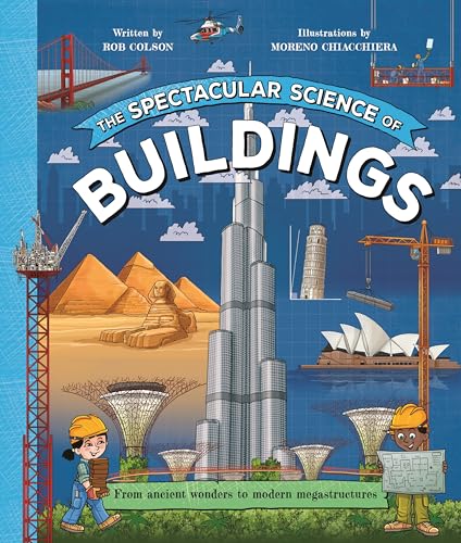Book cover showing illustrations of the Burj Khalifa, pyramids, and construction workers on blueprints.
