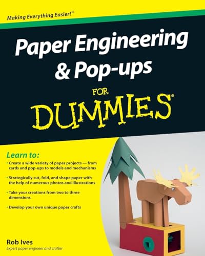 Book cover: "Paper Engineering & Pop-ups For Dummies" with papercraft animals.