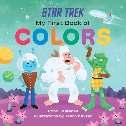 “Star Trek” children’s book cover with colorful alien characters and the Enterprise.