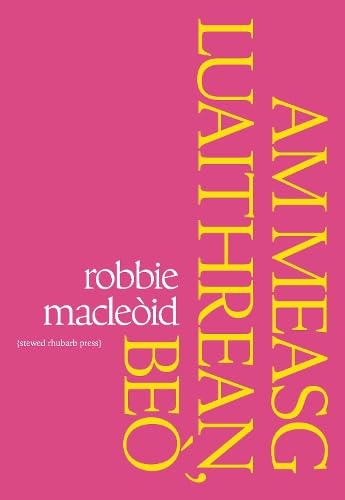 Book cover with vertical gold text on a bright pink background.