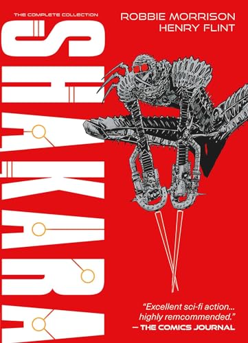 Red book cover for “Shakara” featuring detailed robotic insect illustration.