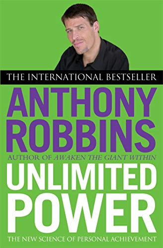 Book cover for Unlimited Power by Anthony Robbins featuring his portrait on green background.