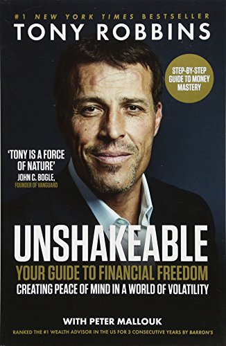 Book cover for Unshakeable by Tony Robbins featuring a portrait of the author.