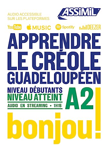 Assimil language course cover: “Apprendre Le Creole Guadeloupeen A2” with audio access.