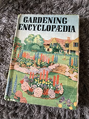 Vintage gardening encyclopedia book cover with a colorful garden illustration.