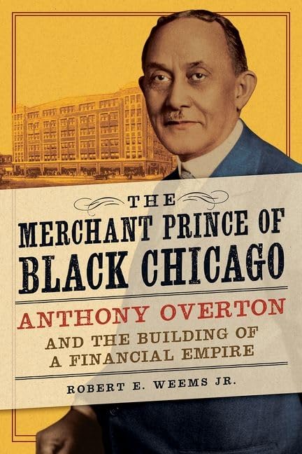 Book cover featuring portrait of Anthony Overton and a Chicago building.