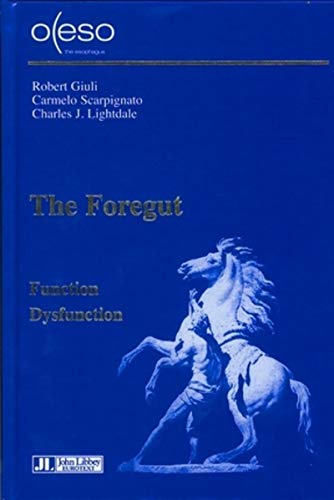 Blue book cover, “The Foregut” title, with rearing horse illustration.