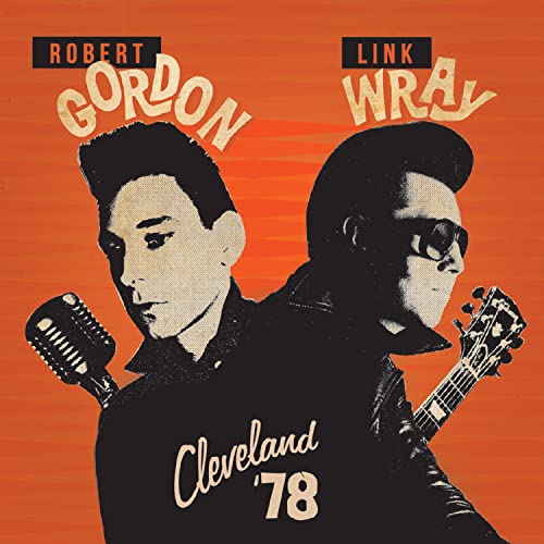 Robert Gordon and Link Wray album cover, orange background, vintage style.