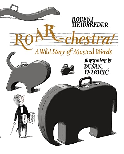 Book cover with animal-shaped instrument cases and a conductor.